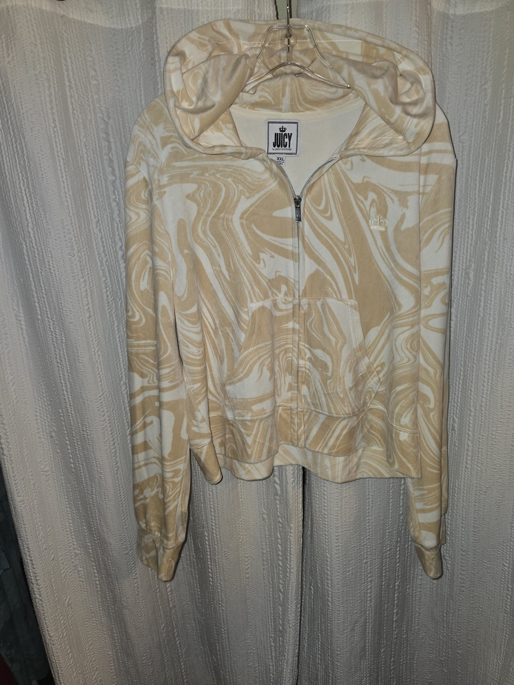Womens XXL Juicy Couture Beige Marble Zip Hoodie